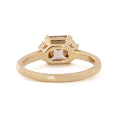 14K Yellow Gold 1.74ct Asscher Cut Brown Lab Diamond Double Claw Prongs Three - stone Ring with Two Trapezoid Diamonds - MMR
