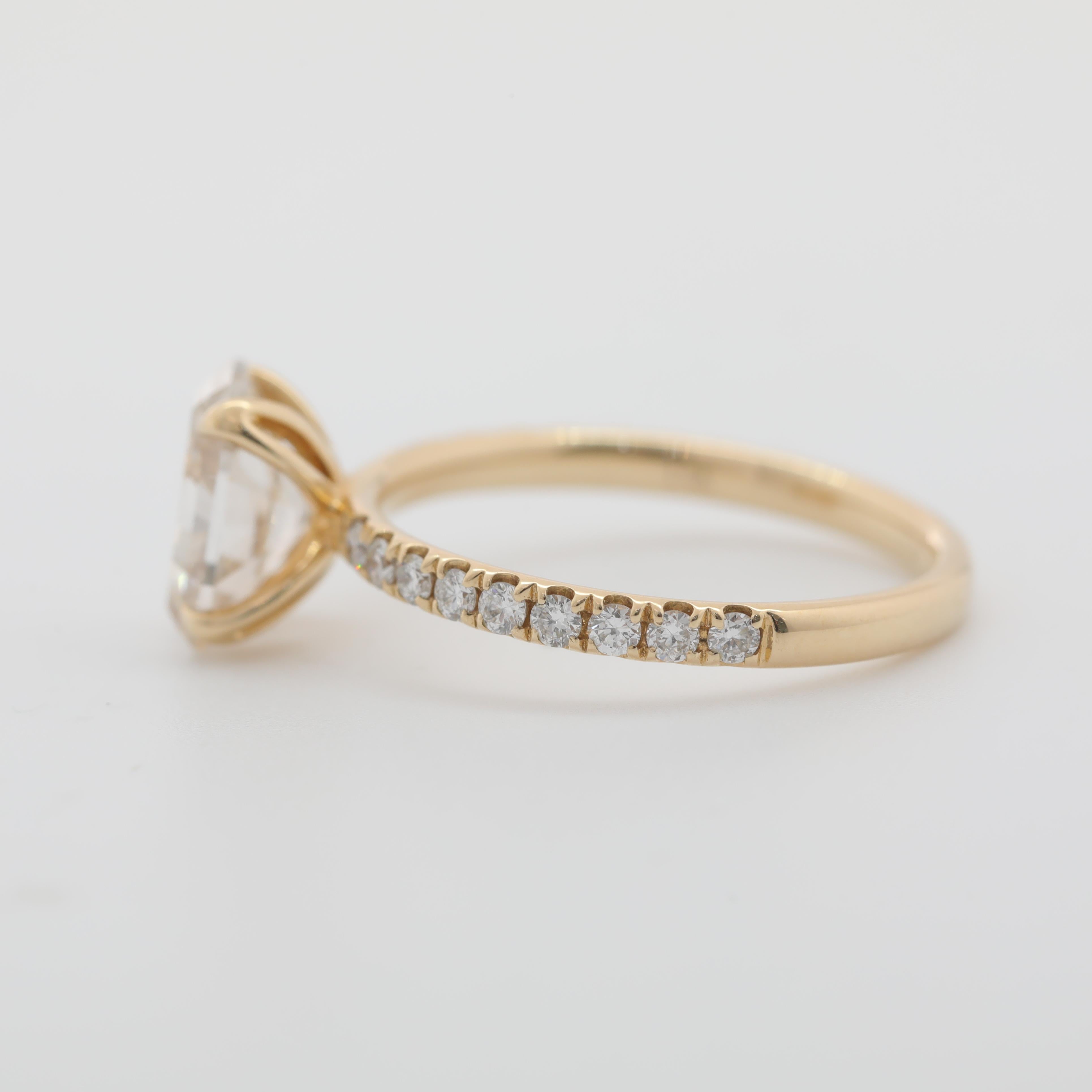 14K Yellow Gold 1.76ct Antique Emerald Cut Lab Diamond Tulip Design Ring - MMR