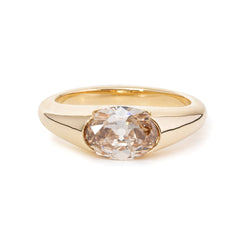 14K Yellow Gold 1.7ct Oval Champagne Color Old Mine Cut Lab Diamond Solitaire Hale Bezel Ring - MMR