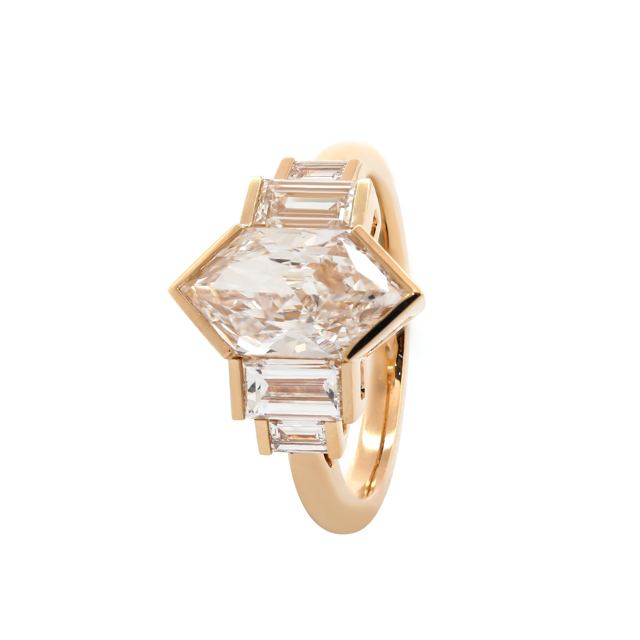 14K Yellow Gold 1.93CT Hexagon Shape Lab Diamond Semi - Bezel Four - Stone Setting Ring - MMR