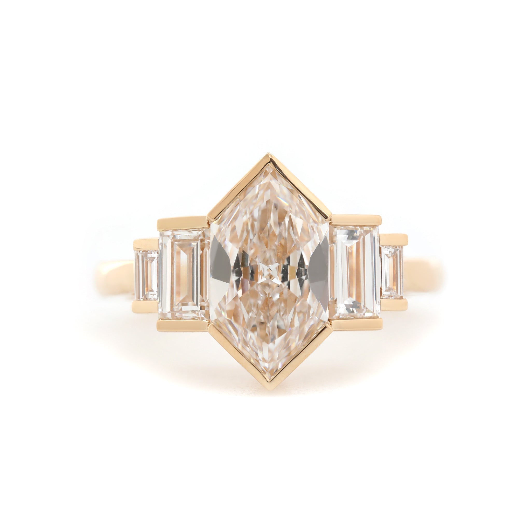 14K Yellow Gold 1.93CT Hexagon Shape Lab Diamond Semi - Bezel Four - Stone Setting Ring - MMR