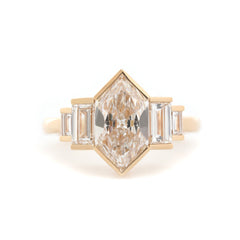 14K Yellow Gold 1.93CT Hexagon Shape Lab Diamond Semi - Bezel Four - Stone Setting Ring - MMR