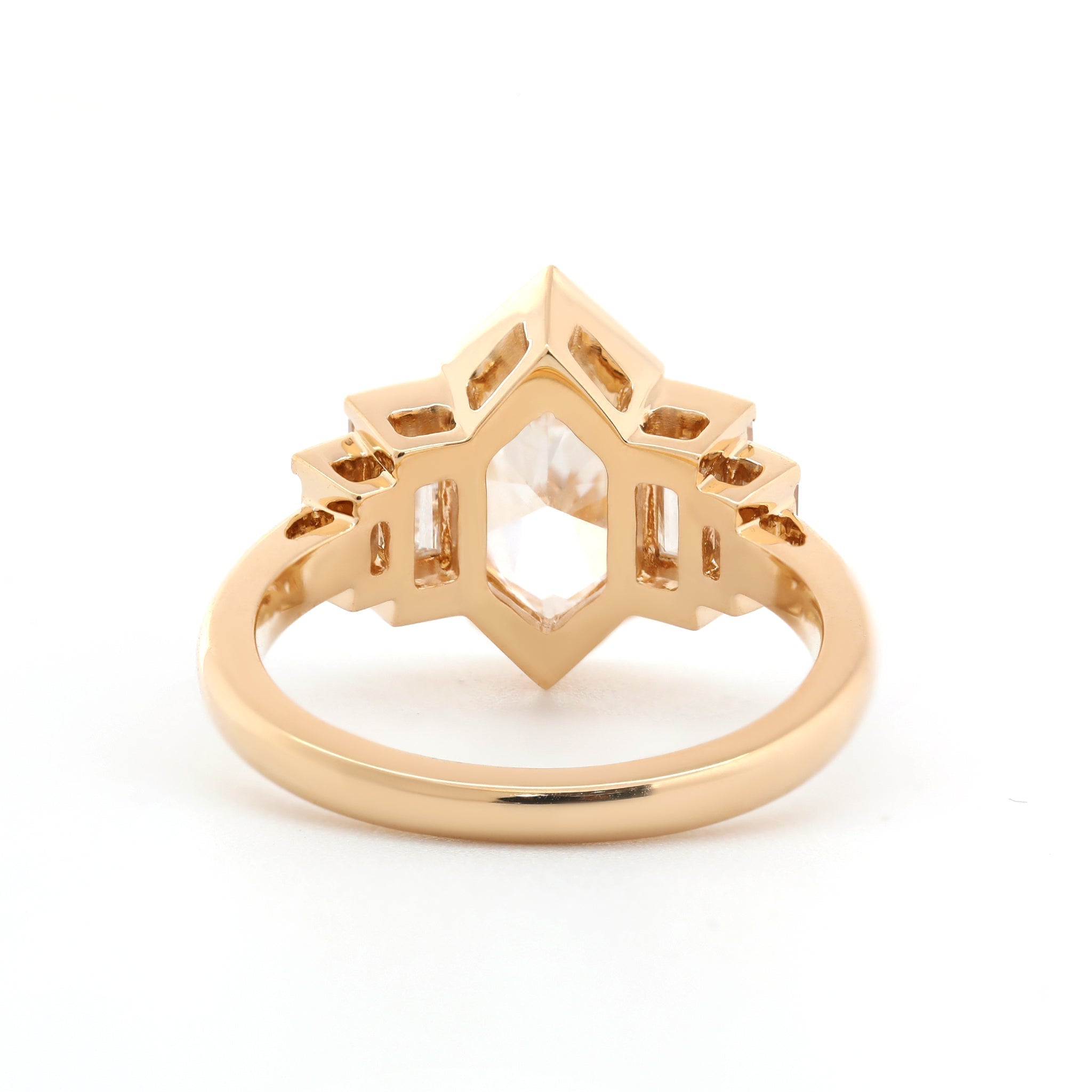 14K Yellow Gold 1.93CT Hexagon Shape Lab Diamond Semi - Bezel Four - Stone Setting Ring - MMR