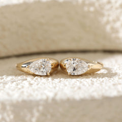 14K Yellow Gold 1ct tw Pear Lab Diamond Bezel Huggie Earrings - MMR