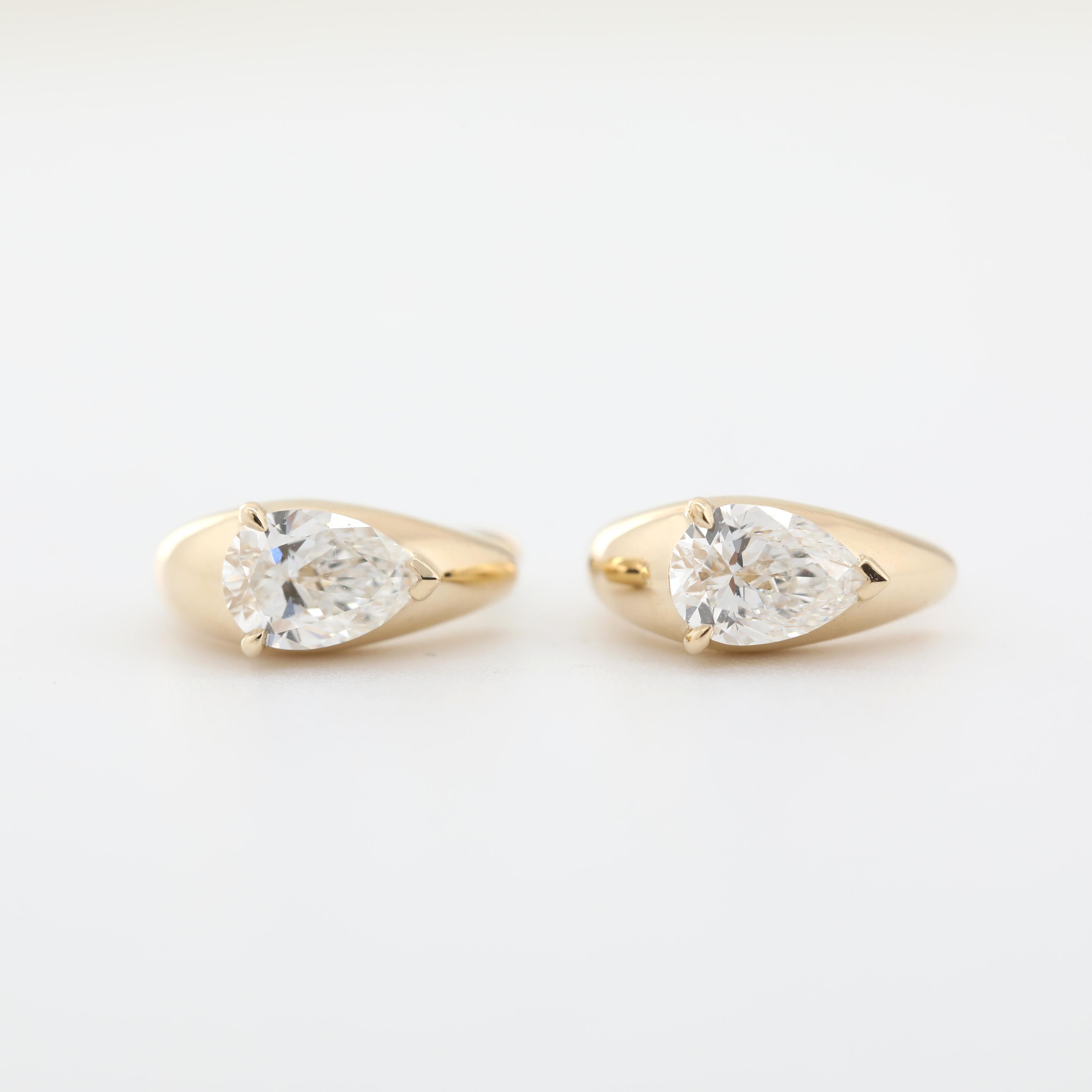 14K Yellow Gold 1ct tw Pear Lab Diamond Bezel Huggie Earrings - MMR