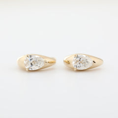 14K Yellow Gold 1ct tw Pear Lab Diamond Bezel Huggie Earrings - MMR