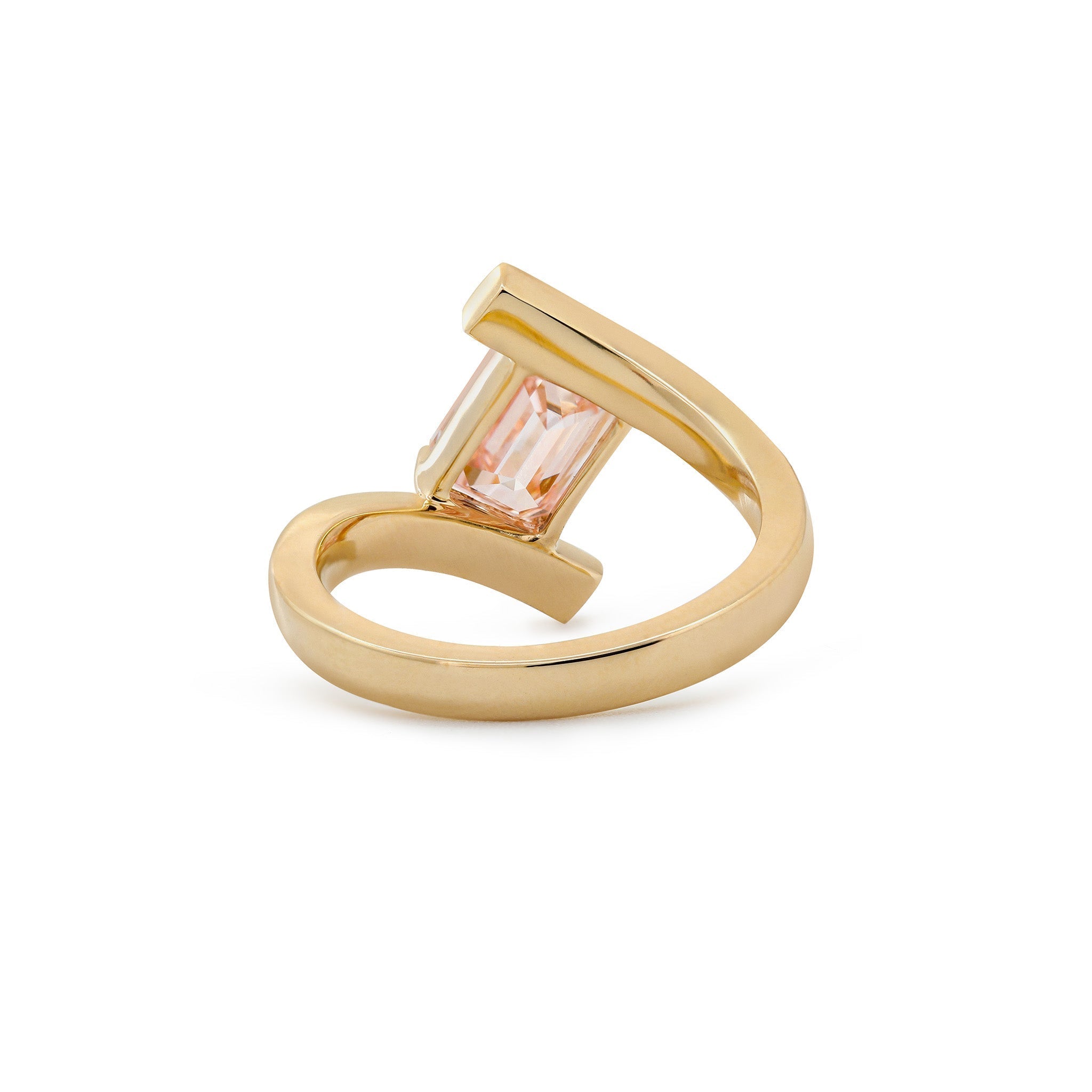 14K Yellow Gold 2.06CT Emerald - Cut Lab Pink Diamond Bypass Design Ring - MMR