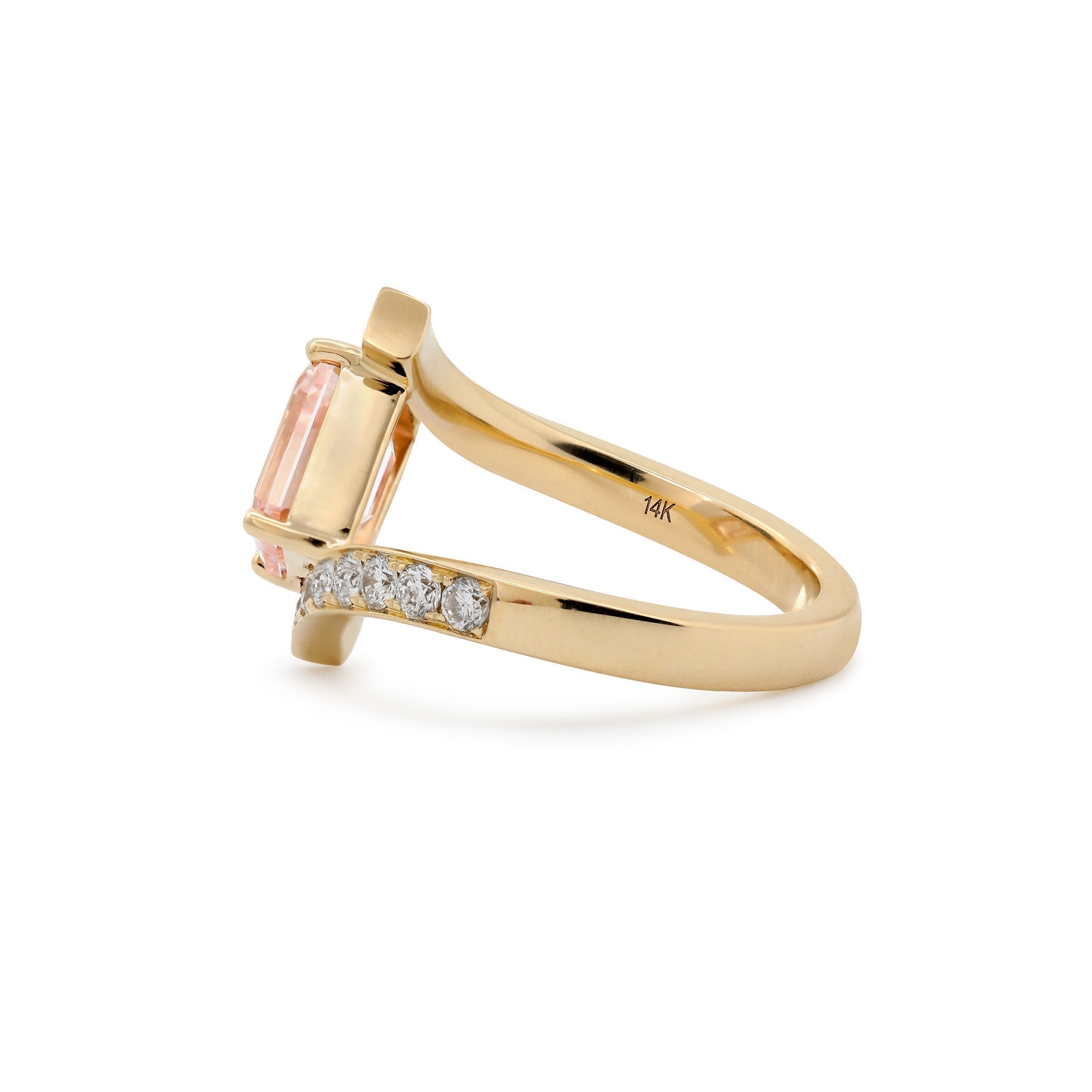 14K Yellow Gold 2.06CT Emerald - Cut Lab Pink Diamond Bypass Design Ring - MMR