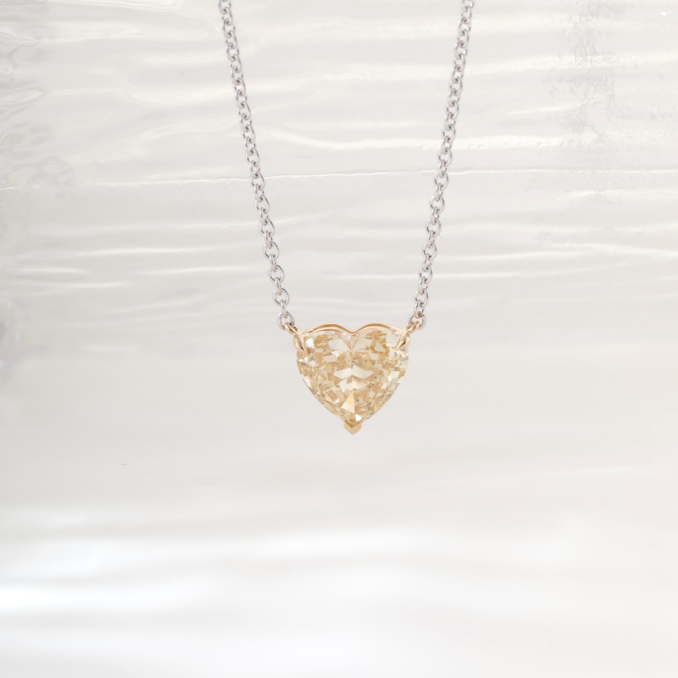 14K Yellow Gold 2.17ct Heart Shaped Yellow Lab Diamond Pendant Necklace with 16 Inches Platinum Chain - MMR