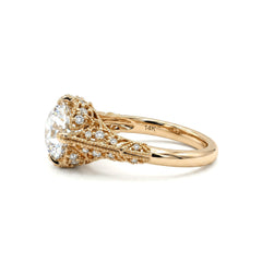 14K Yellow Gold 2.23CT Old European Cut Lab Diamond Hand - engraved Openwork Band Ring - MMR