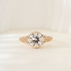14K Yellow Gold 2.23CT Old European Cut Lab Diamond Hand - engraved Openwork Band Ring - MMR
