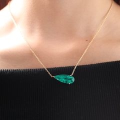 14K Yellow Gold 22.7*9mm Pear Shape Lab Colombian Emerald Pendant Necklace (16+1 - inch) - MMR