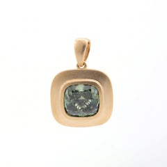 14K Yellow Gold 2.33CT Green Square Cushion Cut Diamond Bezel Set Pendant - MMR