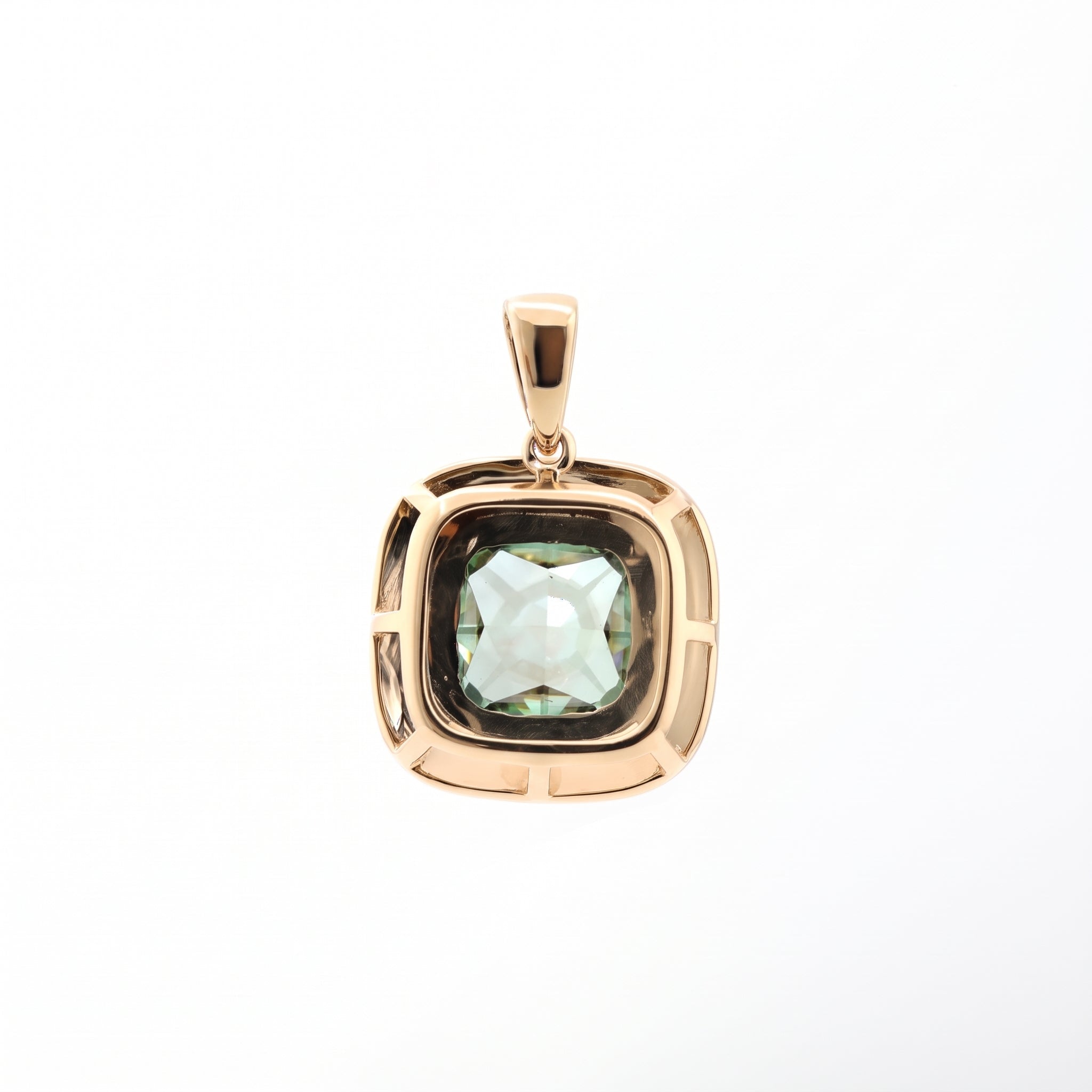 14K Yellow Gold 2.33CT Green Square Cushion Cut Diamond Bezel Set Pendant - MMR