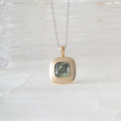 14K Yellow Gold 2.33CT Green Square Cushion Cut Diamond Bezel Set Pendant - MMR