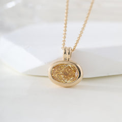 14K Yellow Gold 2.33CT Yellow Oval Diamond Bezel Set Pendant - MMR