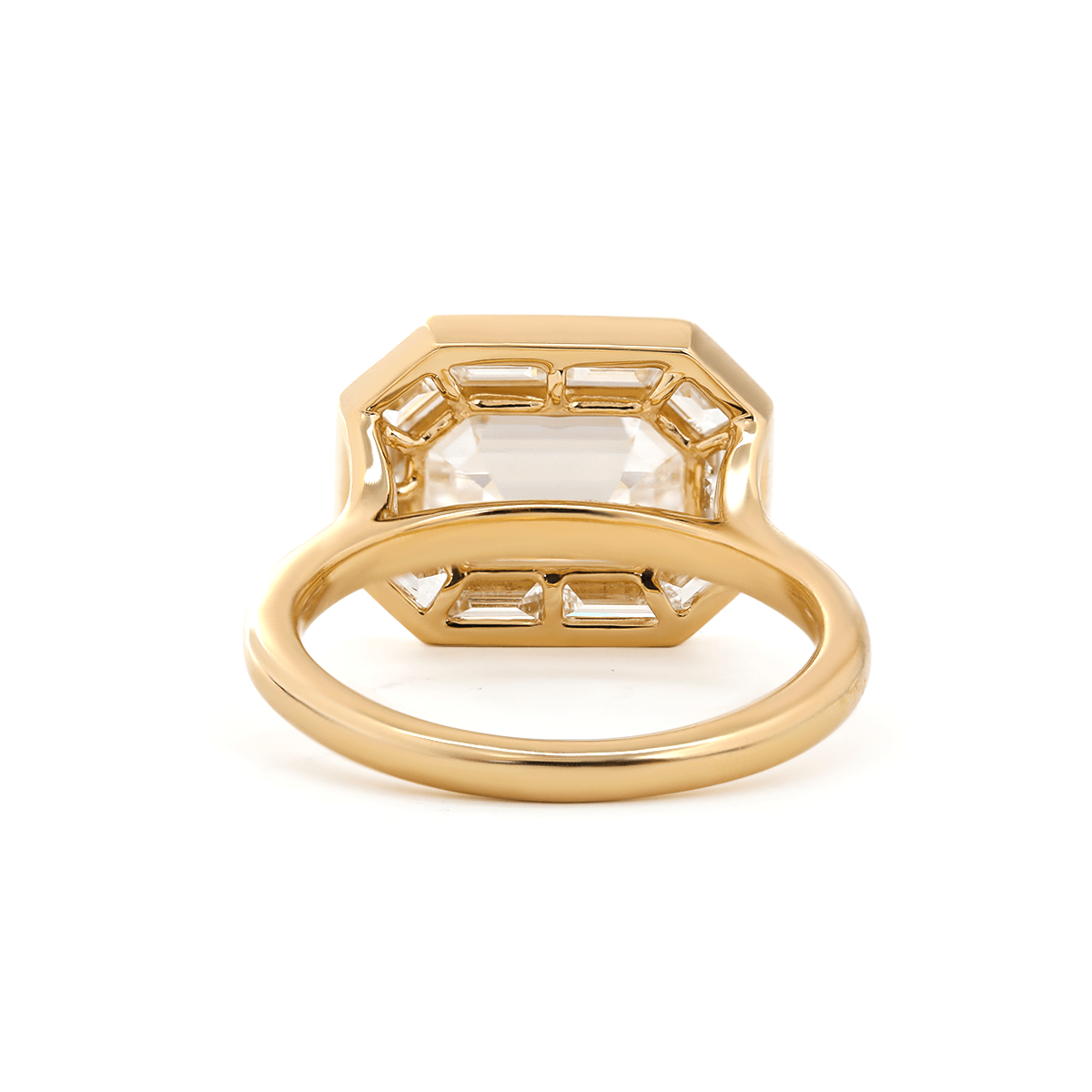 14K Yellow Gold 2.36CT Emerald - Cut Lab Diamond East - West Design Ring with Tapered Baguette Cut Halo - MMR