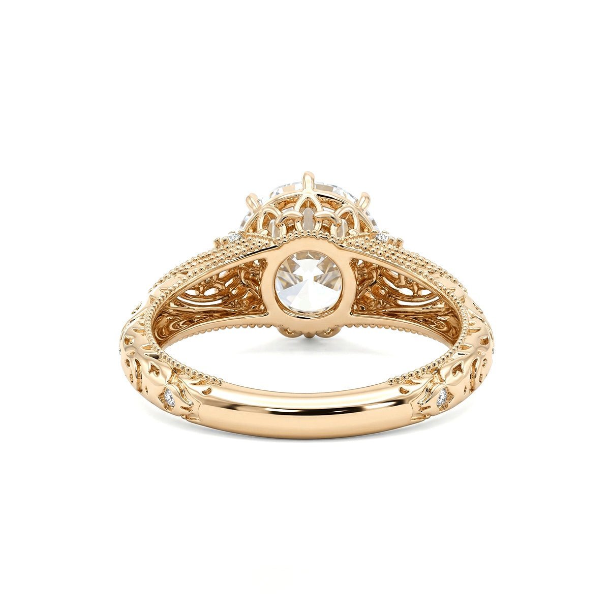 14K Yellow Gold 2.55CT Old European Cut Lab Diamond Hand - engraved Beaded Design Ring Paired Lab Diamonds - MMR