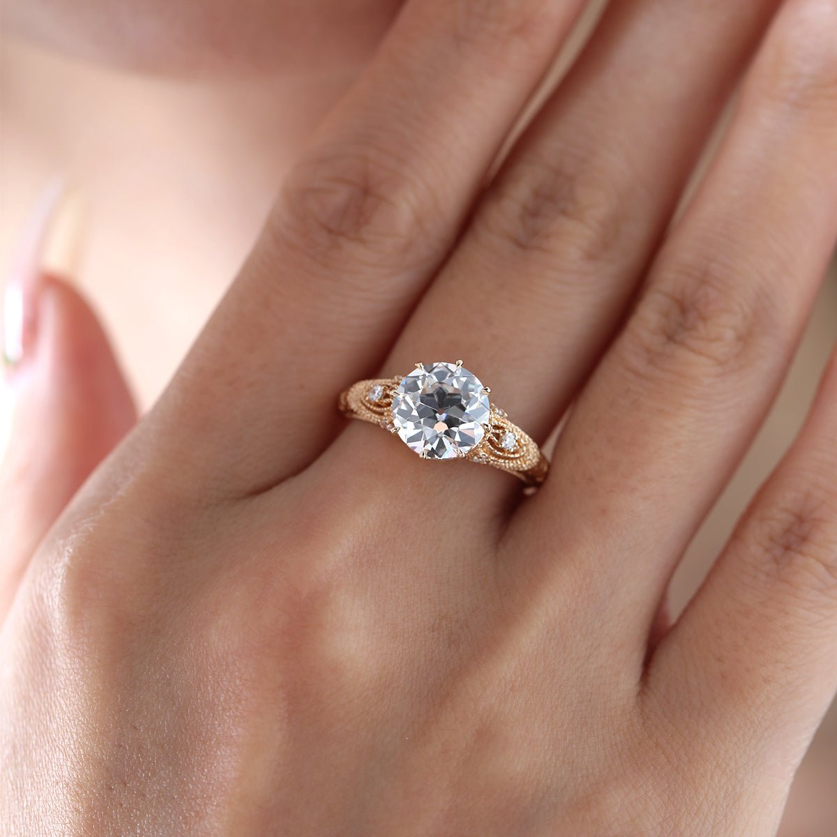 14K Yellow Gold 2.55ct Old European Cut Lab Diamond Vintage Ring - MMR