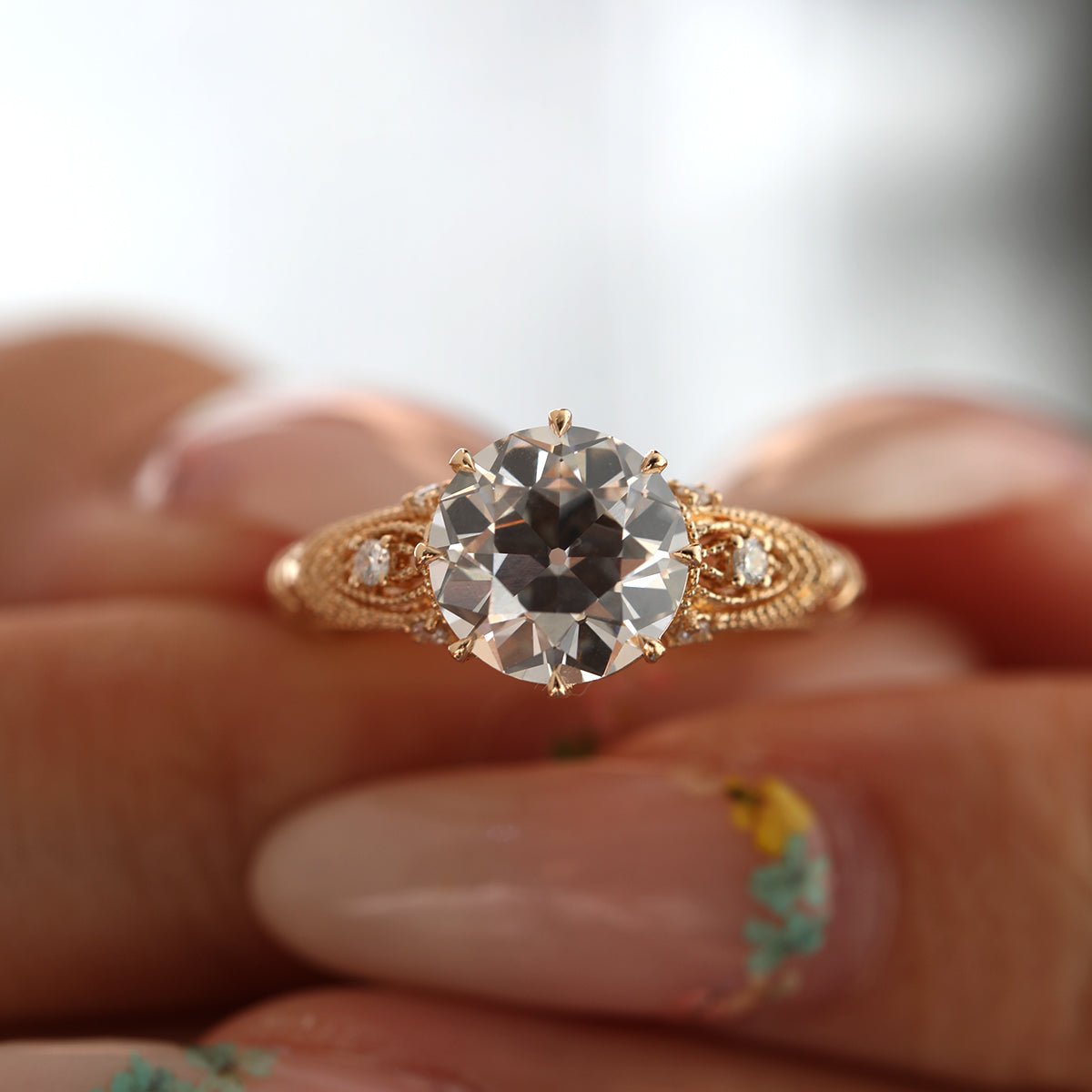 14K Yellow Gold 2.55ct Old European Cut Lab Diamond Vintage Ring - MMR