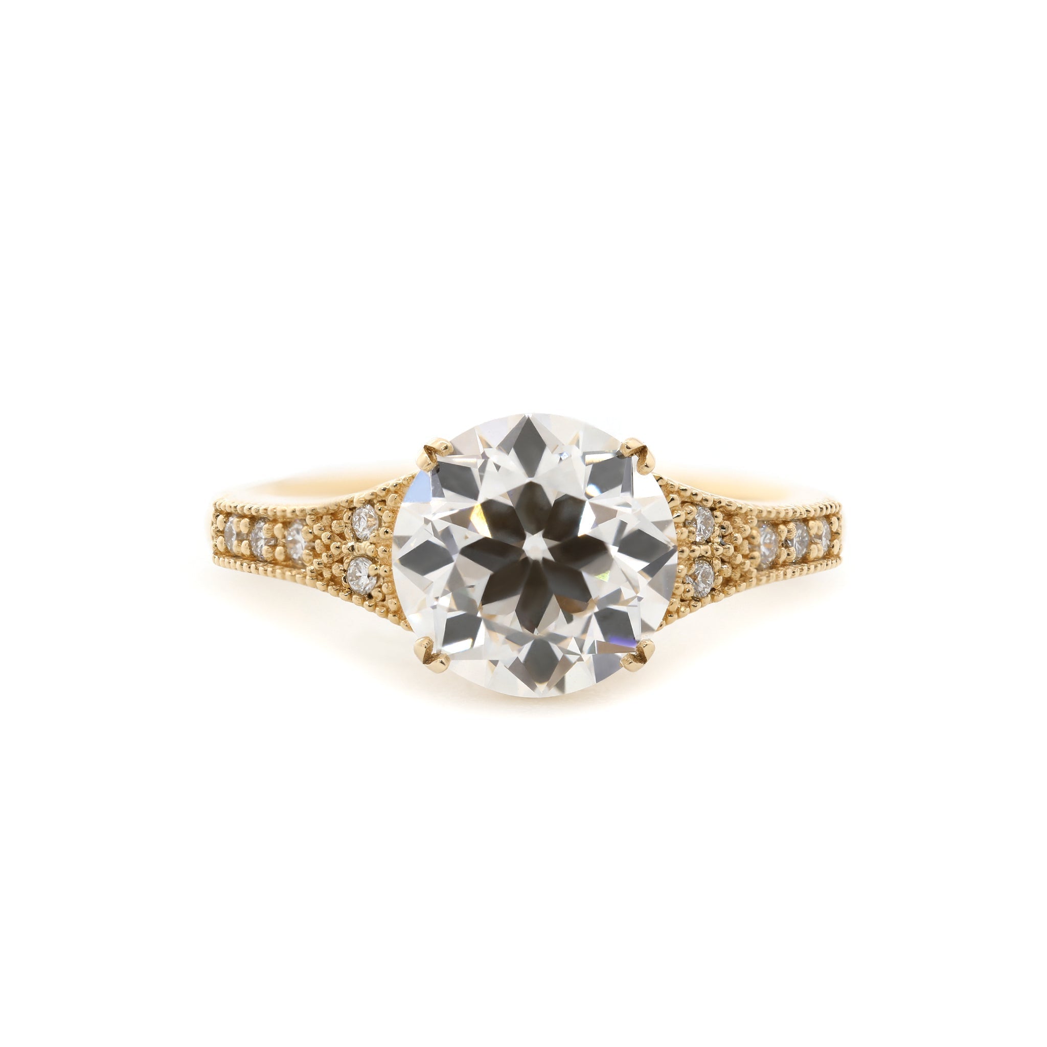 14K Yellow Gold 2.56CT Old European Cut Lab Diamond Vintage Milgrain Design Band Ring - MMR