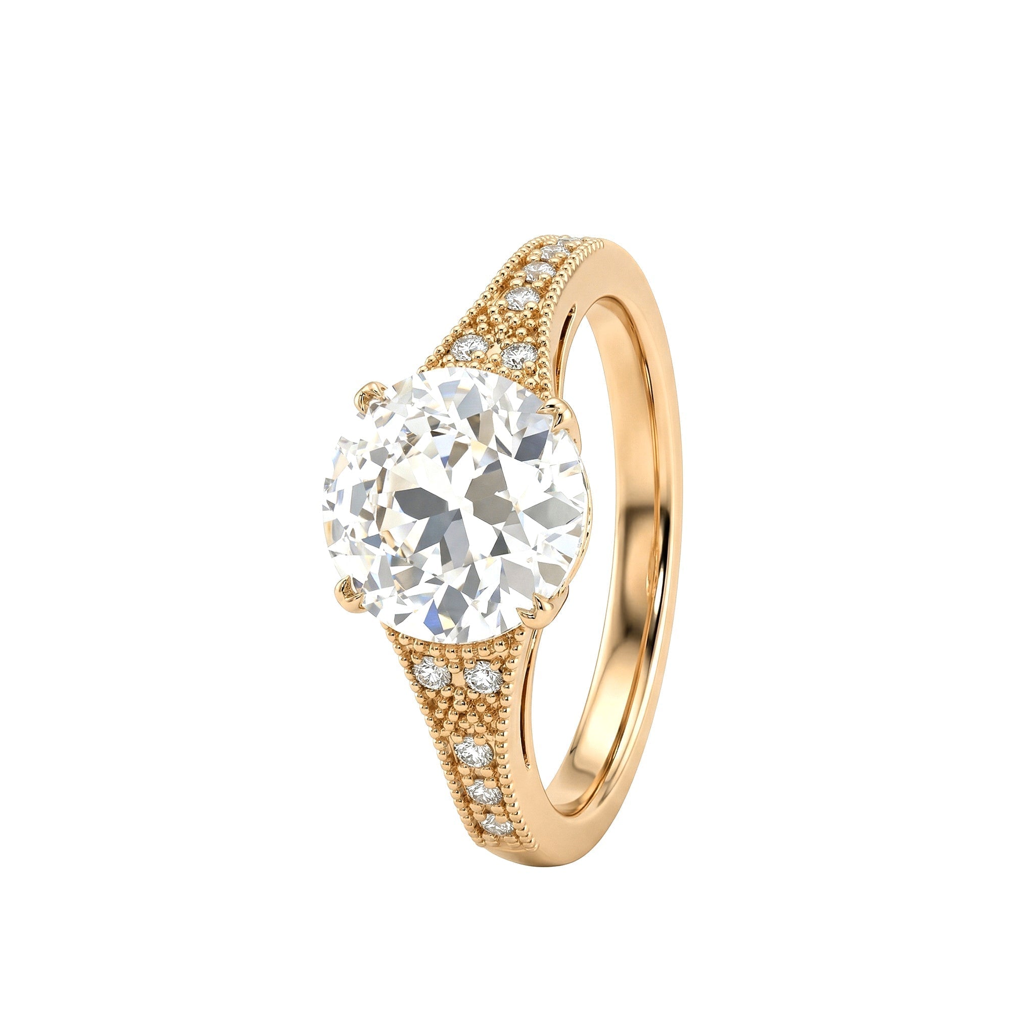 14K Yellow Gold 2.56CT Old European Cut Lab Diamond Vintage Milgrain Design Band Ring - MMR