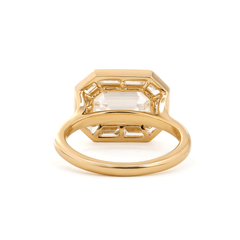 14K Yellow Gold 2.5ct Antique Emerald Cut Lab Diamond Ring with Tapered Step Cut Lab Diamond Halo - MMR