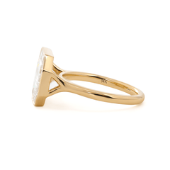 14K Yellow Gold 2.5ct Antique Emerald Cut Lab Diamond Ring with Tapered Step Cut Lab Diamond Halo - MMR