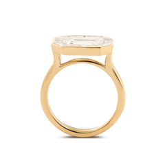 14K Yellow Gold 2.5ct Antique Emerald Cut Lab Diamond Ring with Tapered Step Cut Lab Diamond Halo - MMR