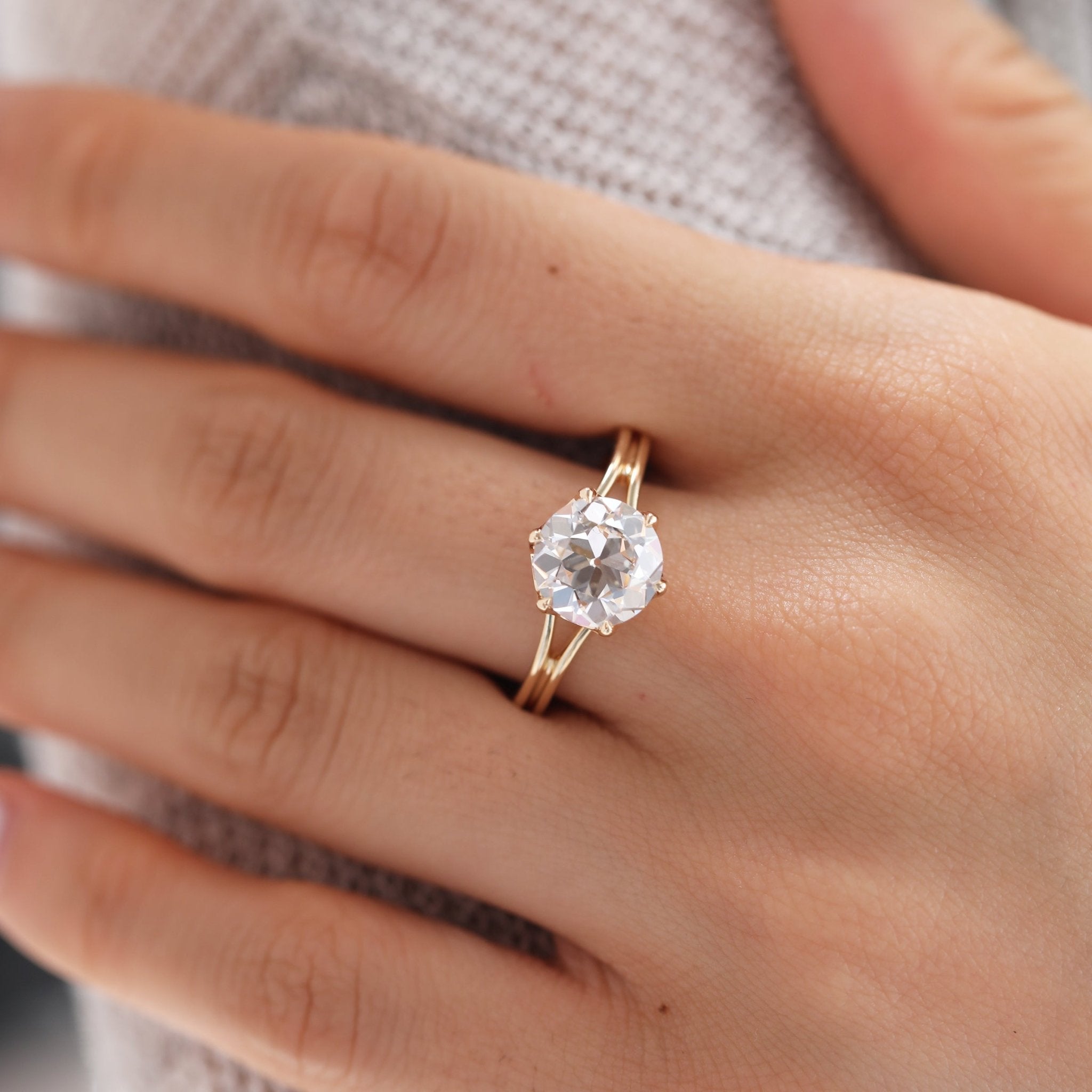 14K Yellow Gold 2.5ct Old European Cut Lab Diamond 6 Claw Prong Crown Basket Solitaire Ring - MMR