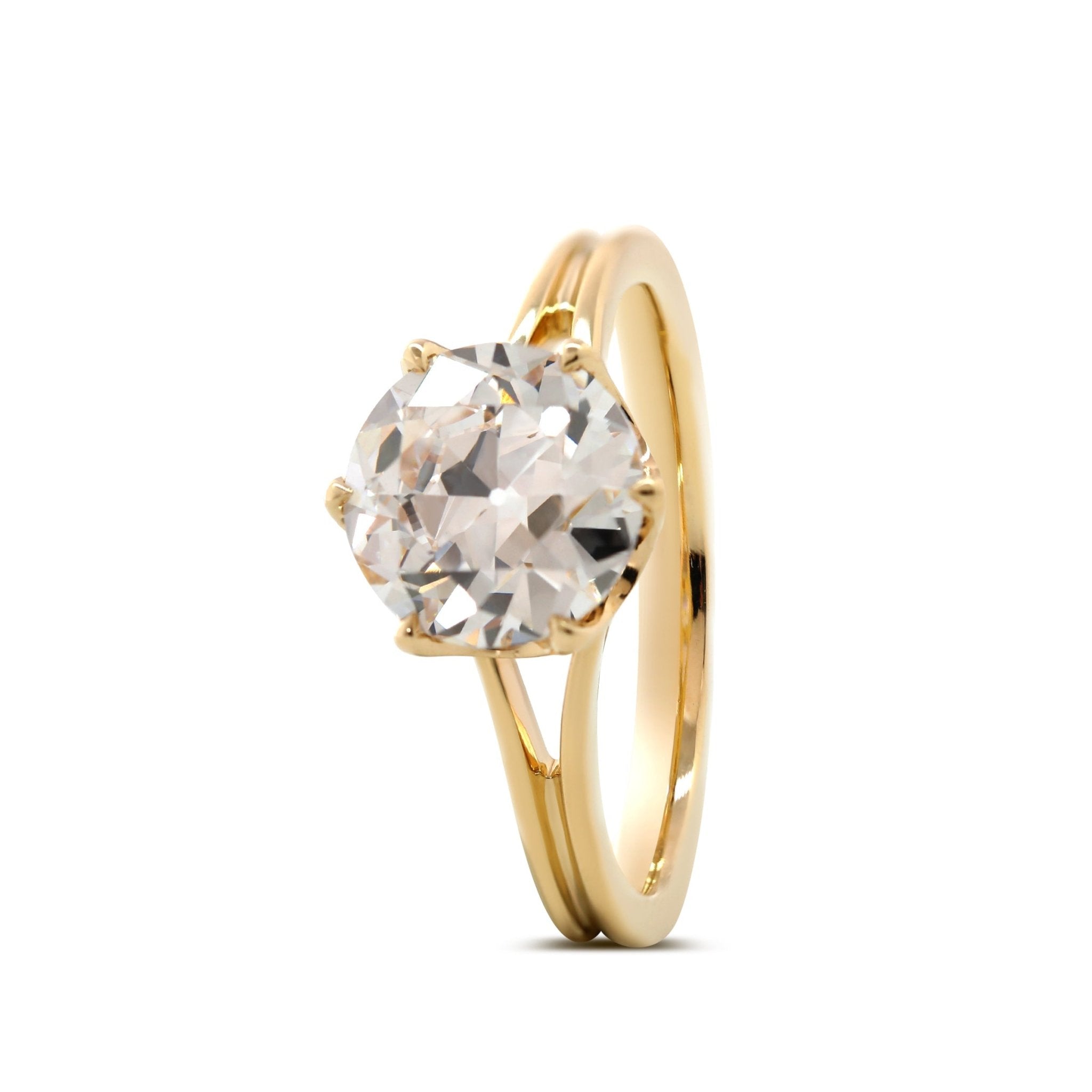 14K Yellow Gold 2.5ct Old European Cut Lab Diamond 6 Claw Prong Crown Basket Solitaire Ring - MMR