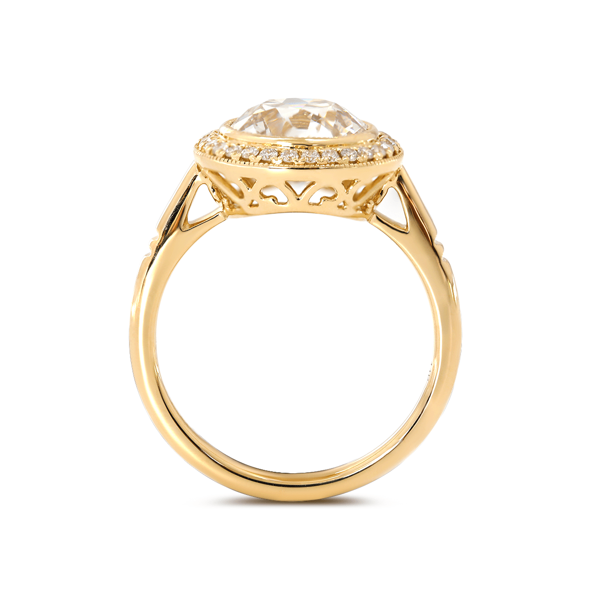 14K Yellow Gold 2.5ct Old European Cut Lab Diamond Edwardian Style Ring with Round Lab Diamond Halo Ring - MMR