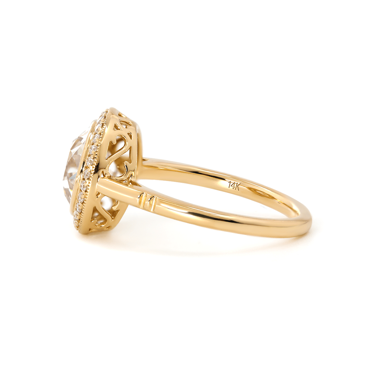 14K Yellow Gold 2.5ct Old European Cut Lab Diamond Edwardian Style Ring with Round Lab Diamond Halo Ring - MMR