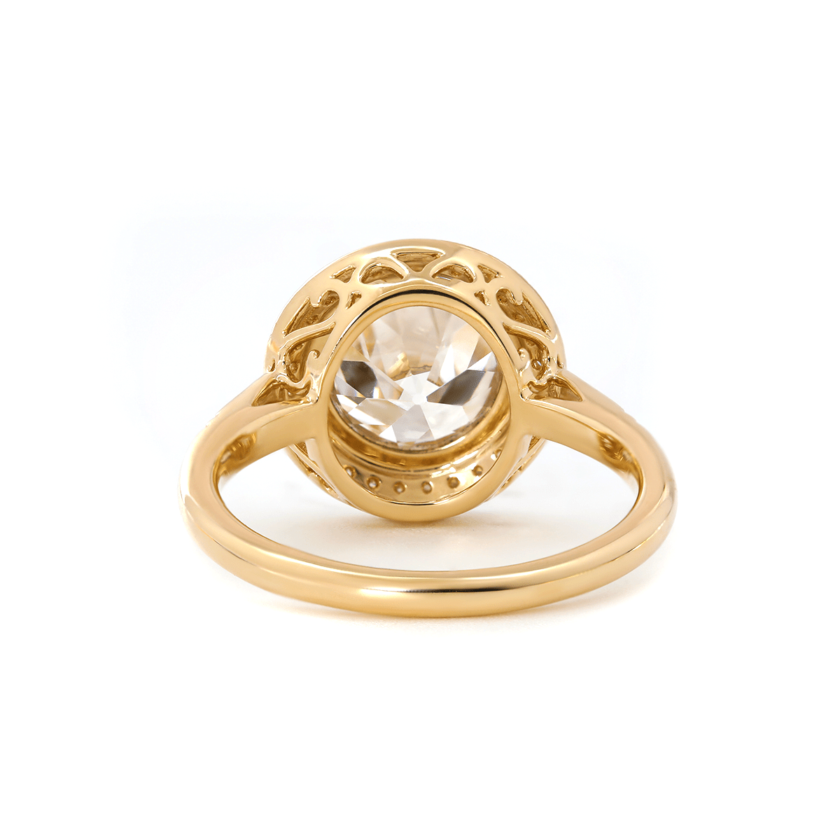 14K Yellow Gold 2.5ct Old European Cut Lab Diamond Edwardian Style Ring with Round Lab Diamond Halo Ring - MMR