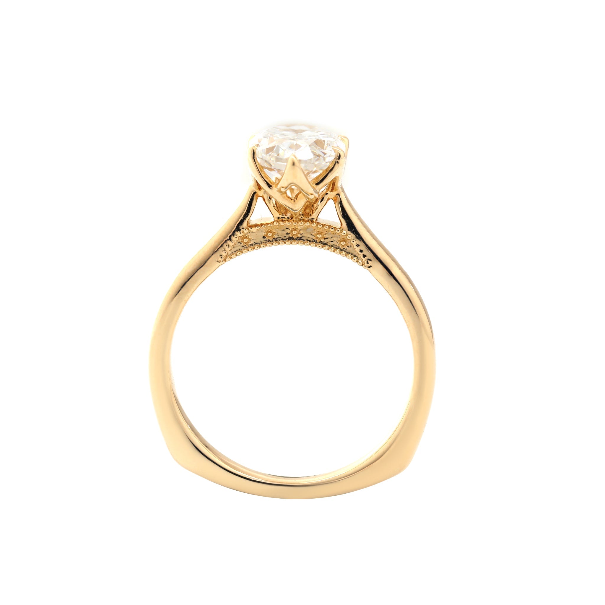 14K Yellow Gold 2.64CT Oval Modified Brilliant Cut Lab Diamond Cathedral Design Tuilp Set Ring - MMR