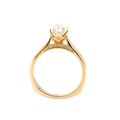 14K Yellow Gold 2.64CT Oval Modified Brilliant Cut Lab Diamond Cathedral Design Tuilp Set Ring - MMR