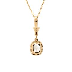 14K Yellow Gold 2ct Elongated Old Mine Cut Lab Diamond Bezel Pendant Necklace with Cross Chain - MMR