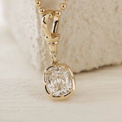 14K Yellow Gold 2ct Elongated Old Mine Cut Lab Diamond Bezel Pendant Necklace with Cross Chain - MMR