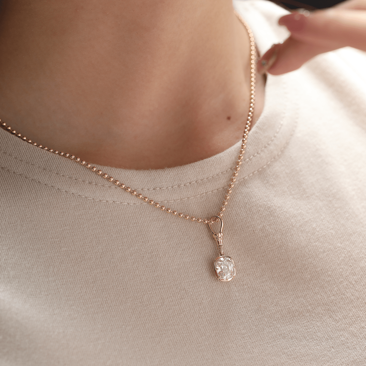 14K Yellow Gold 2ct Elongated Old Mine Cut Lab Diamond Bezel Pendant Necklace with Cross Chain - MMR