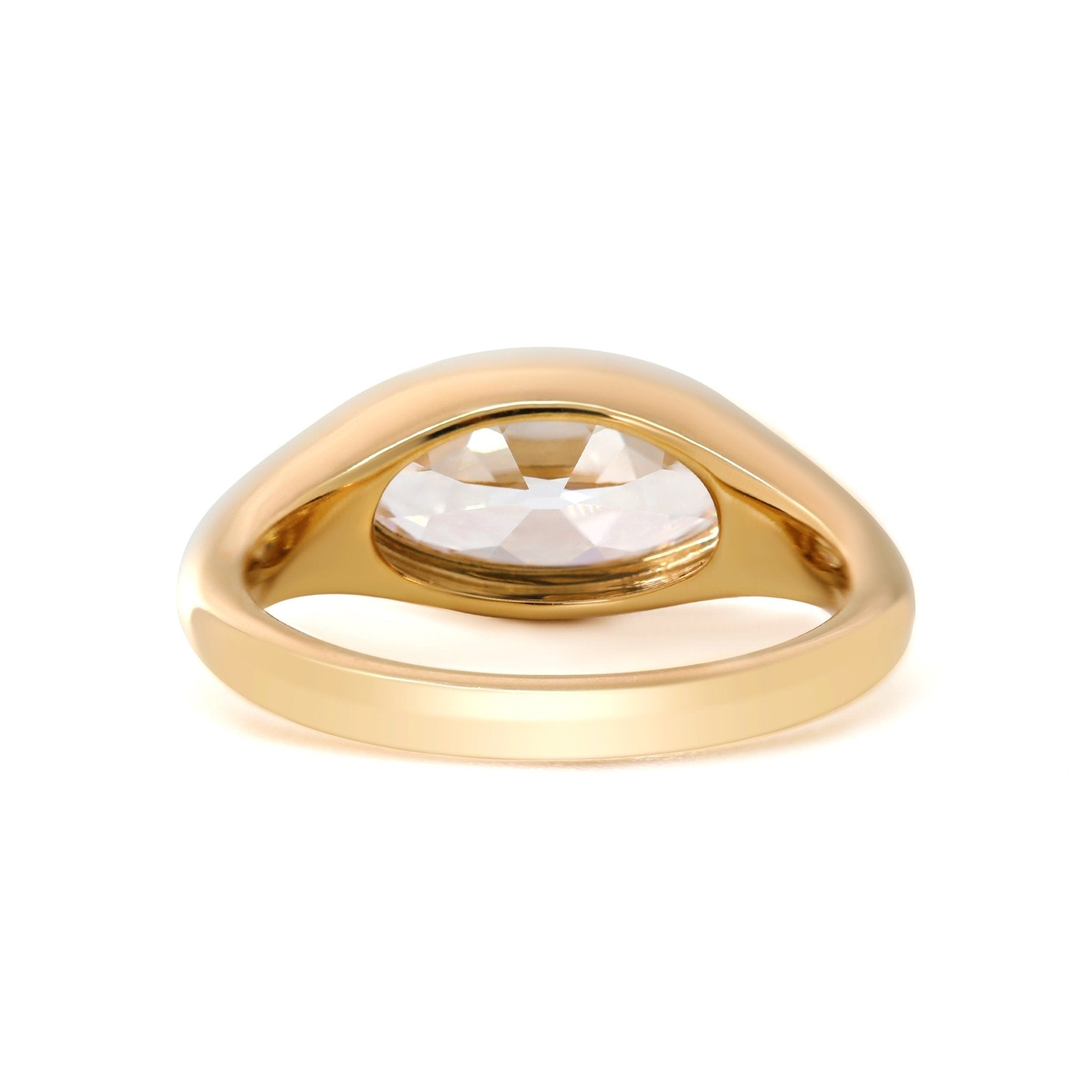 14K Yellow Gold 2ct Elongated Oval Old Mine Cut Lab Diamond Bezel Solitaire Ring - MMR