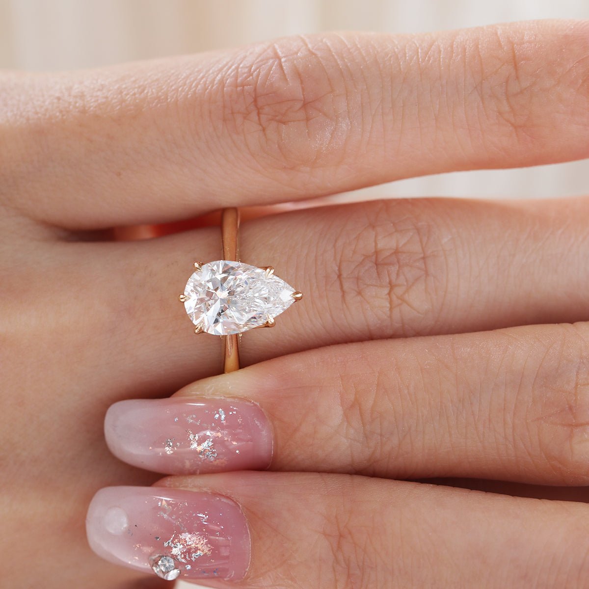 14K Yellow Gold 2ct Pear Cut Lab Diamond 6 Claw Prongs Floral Basket Ring with Hidden Round Diamond Millegrain Pave - MMR