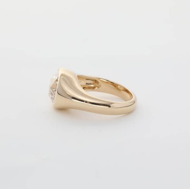 14K Yellow Gold 3.51 Carat OEC Diamond Bezel Engagement Ring