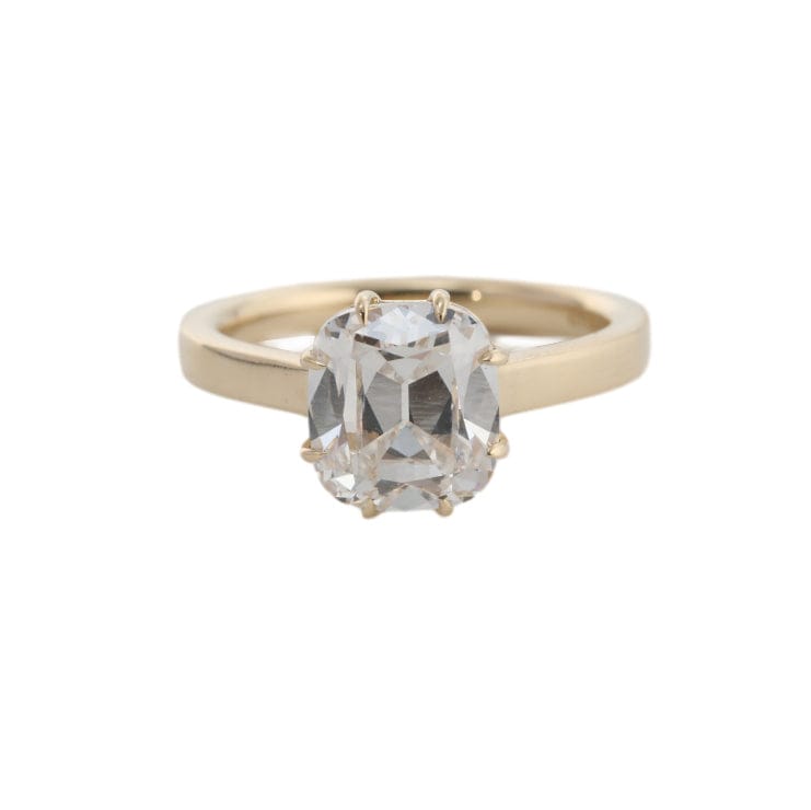 14k Yellow Gold 3 Carat Old Mine Cut Cushion Diamond 8 Prongs Vintage Solitaire Ring
