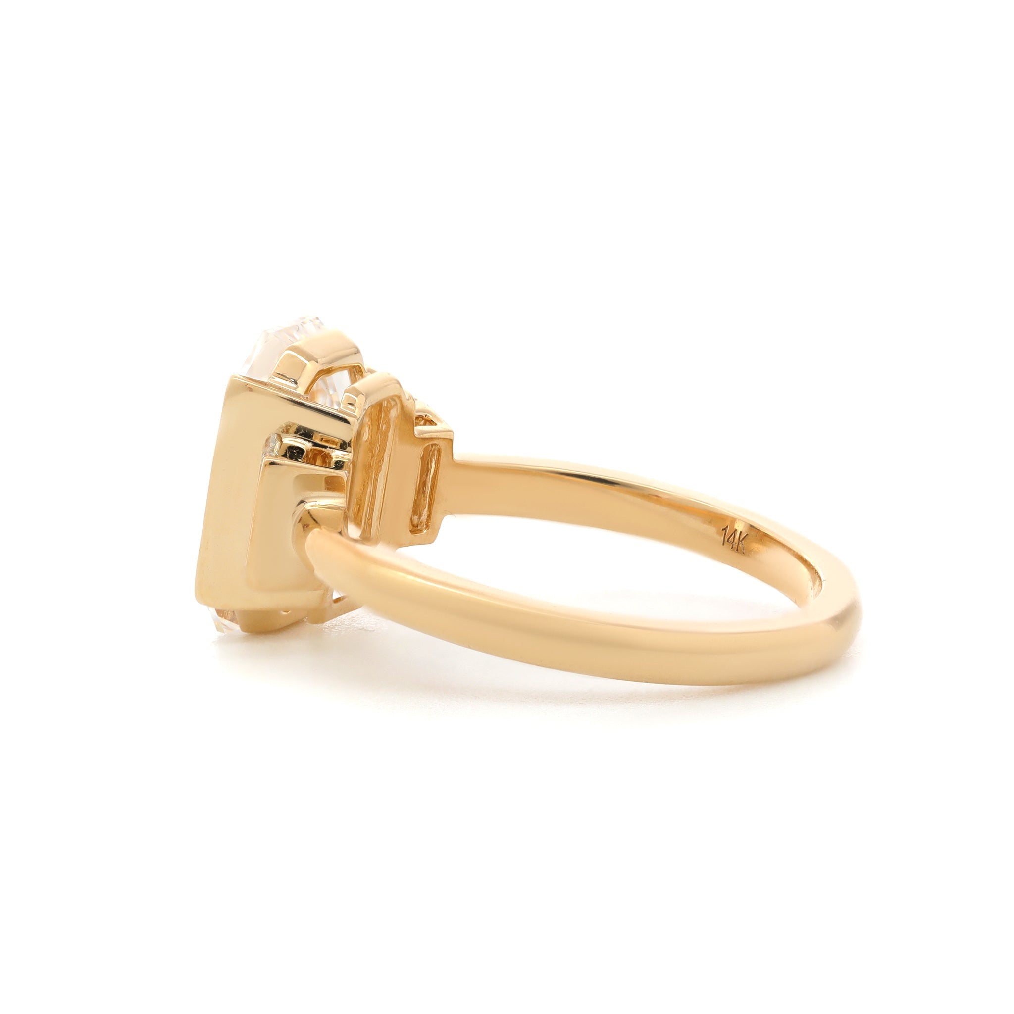 14K Yellow Gold 3.01ct Emerald Cut Lab Diamond Three-Stone Ring - MMR
