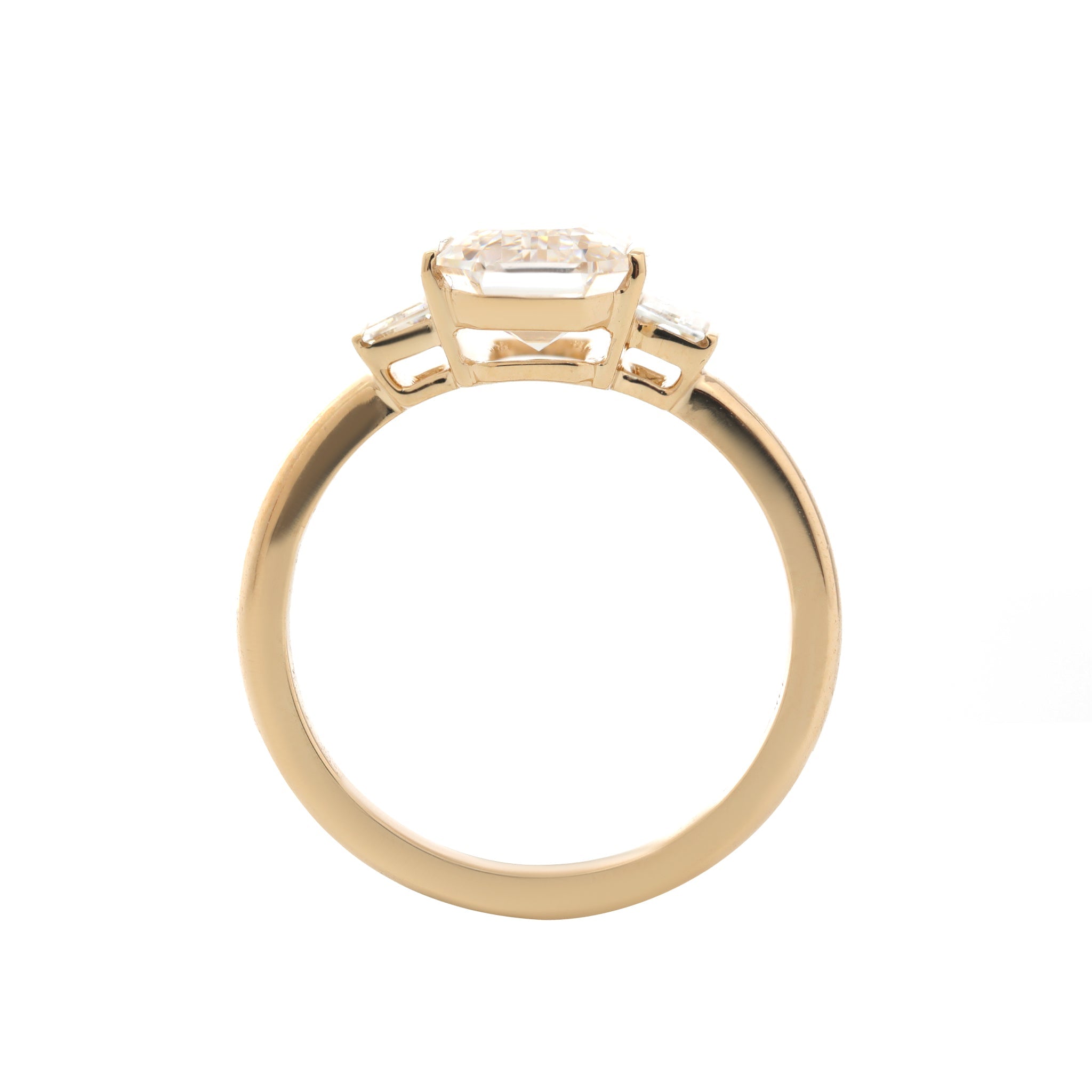 14K Yellow Gold 3.01ct Emerald Cut Lab Diamond Three-Stone Ring - MMR