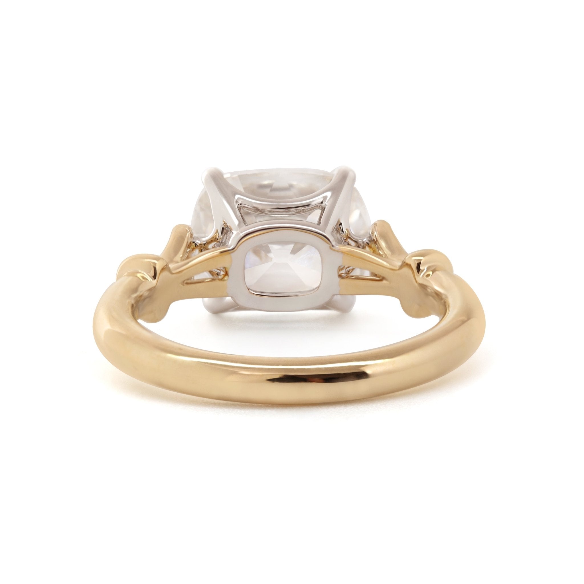 14K Yellow Gold 3.188CT Cushion Old Mine Cut Lab Diamond Vinatge Style East - West Design Ring - MMR