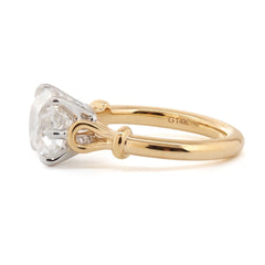 14K Yellow Gold 3.188CT Cushion Old Mine Cut Lab Diamond Vinatge Style East - West Design Ring - MMR