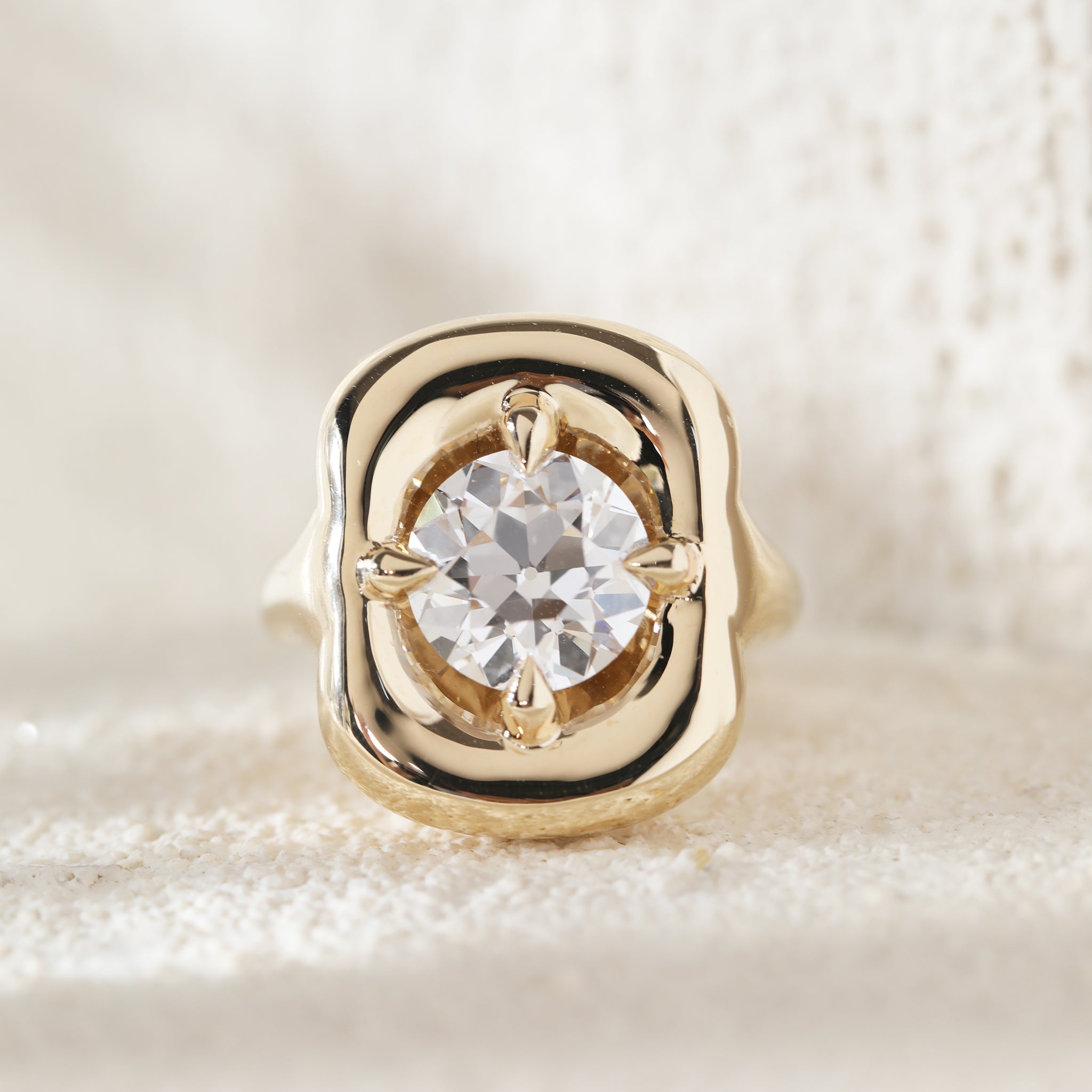 14K Yellow Gold 3.252CT Old European Cut Lab Diamond Modern Pillow Style Four - prong Set Ring - MMR