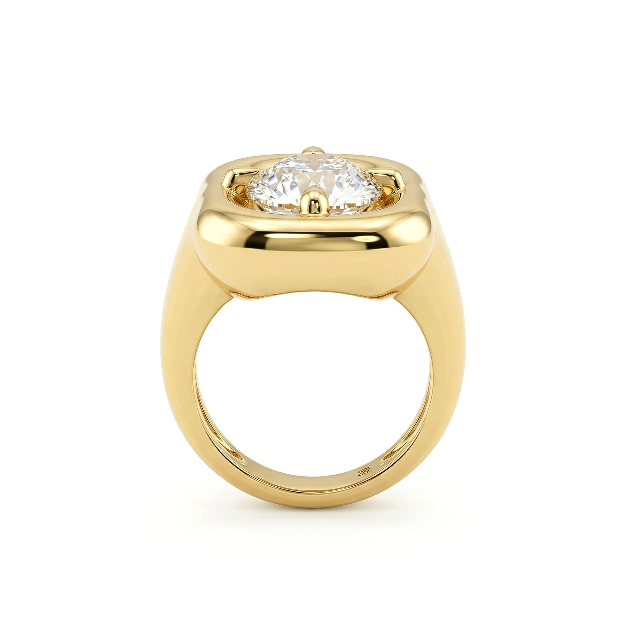 14K Yellow Gold 3.252CT Old European Cut Lab Diamond Modern Pillow Style Four - prong Set Ring - MMR