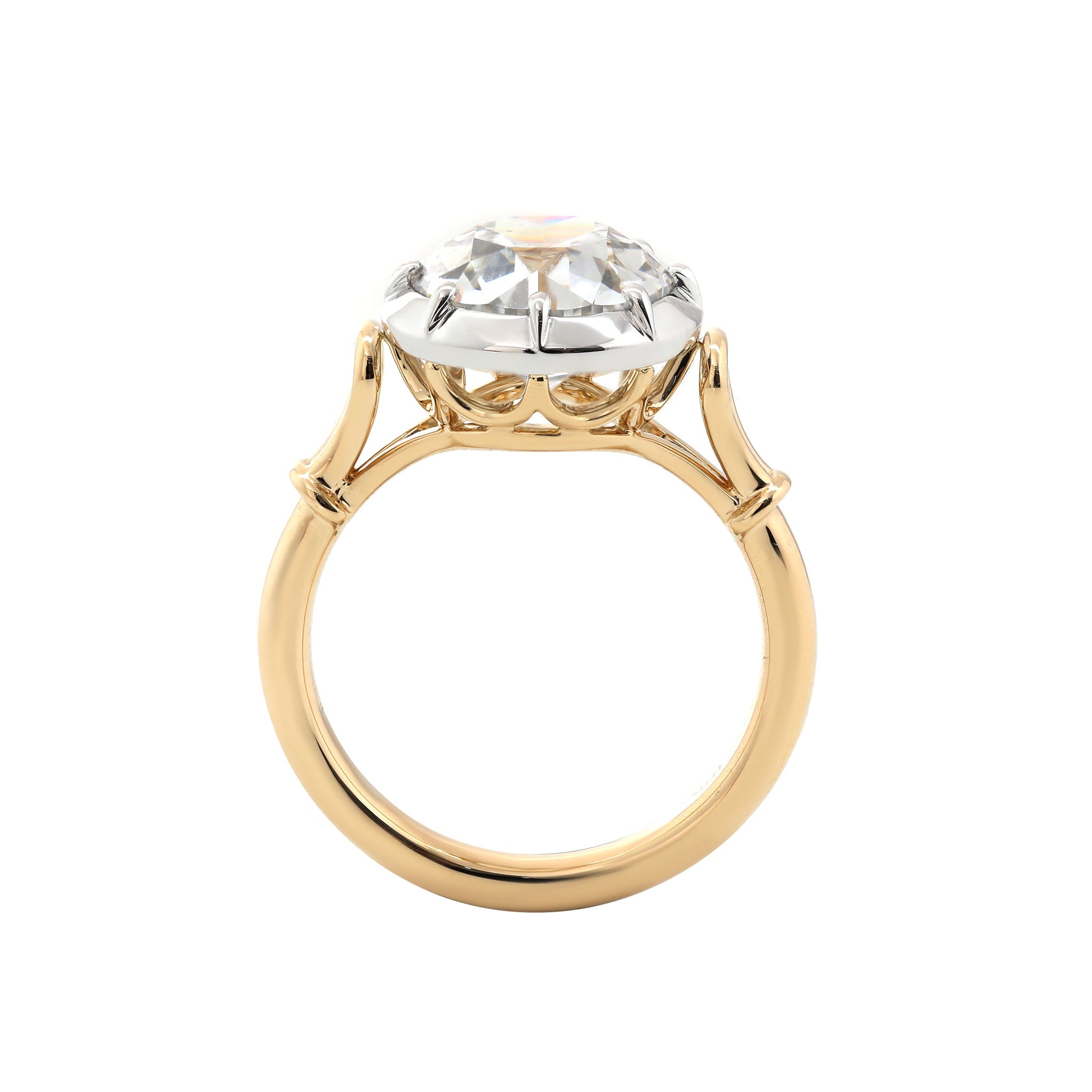 14K Yellow Gold 3.2CT Round Old European Cut White Plated Bezel - Set Ring - MMR